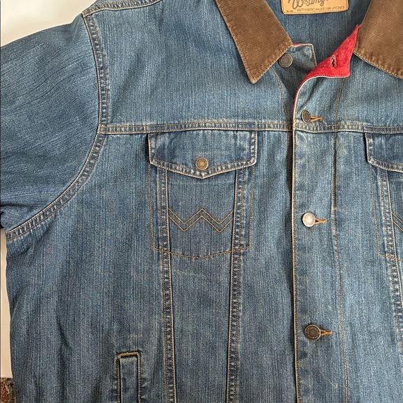 Wrangler blanket lined corduroy collar button down blue denim jean jacket - Picture 5 of 16